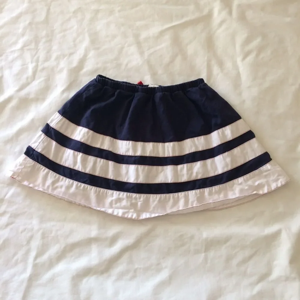 Oshkosh Girls Skirt Short Striped Blue White Size 7 red Bow Elastic Waistline